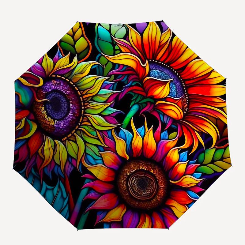 1pc Colorful Sunflower Mandala Design Umbrella with Plastic Handle,Vibrant Cartoon Pattern,Multi-functional UmbrellaPT159