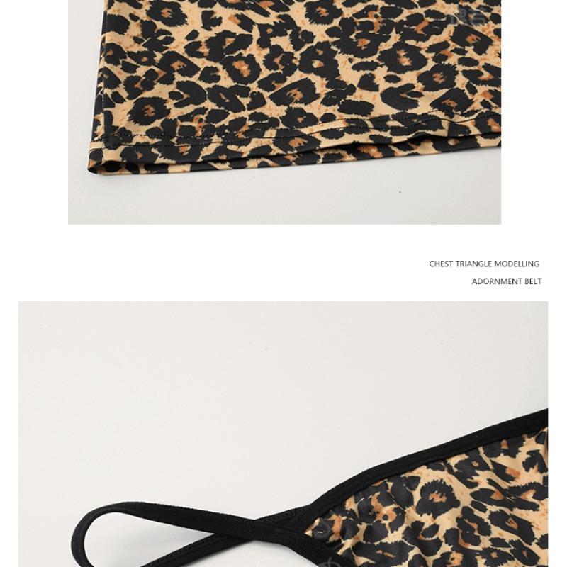 Internet Celebrity Suspender Hot Backless Deep V Temptation Chain Leopard Print Pure Lustful Style Women's Sleeping Dress Home Set