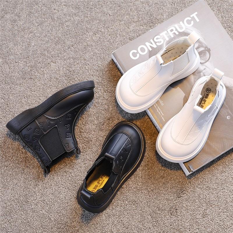 Модные универсальные новые черные одинарные ботинки в британском стиле детские короткие ботинки детские кожаные ботинки