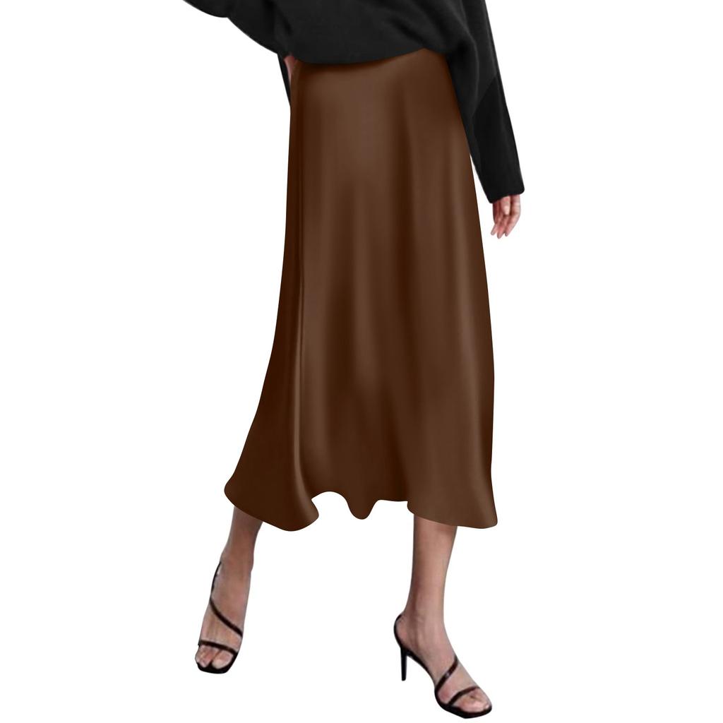 Women's High Waist Skirt Women's A-line Skirt Summer Solid Color Midi Skirt High Waist