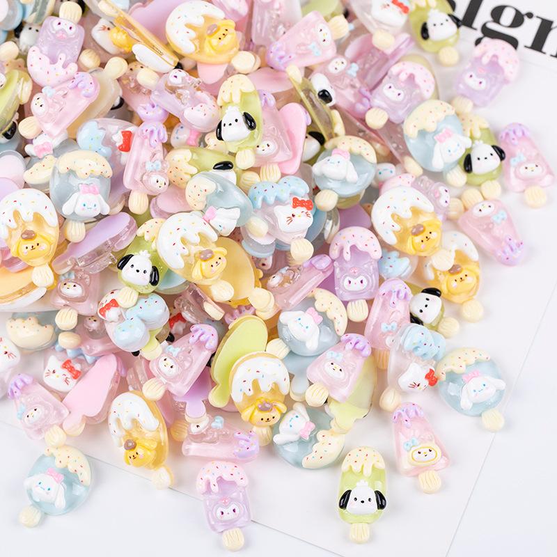 10 Pcs New Cartoon Bright Surface Ice Penetration Ice Cream Resin Flatback Jewelry Making Manicure Hairwear Accessories A30