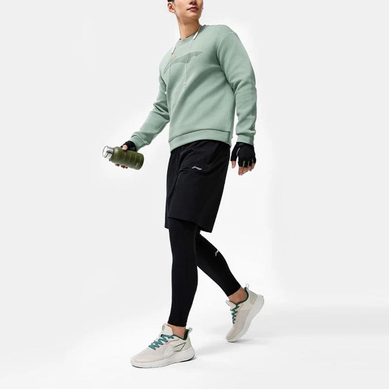 Li-Ning Мужская толстовка с круглым вырезом и принтом логотипа Fitness Series Lake-Blue AWDU103-4