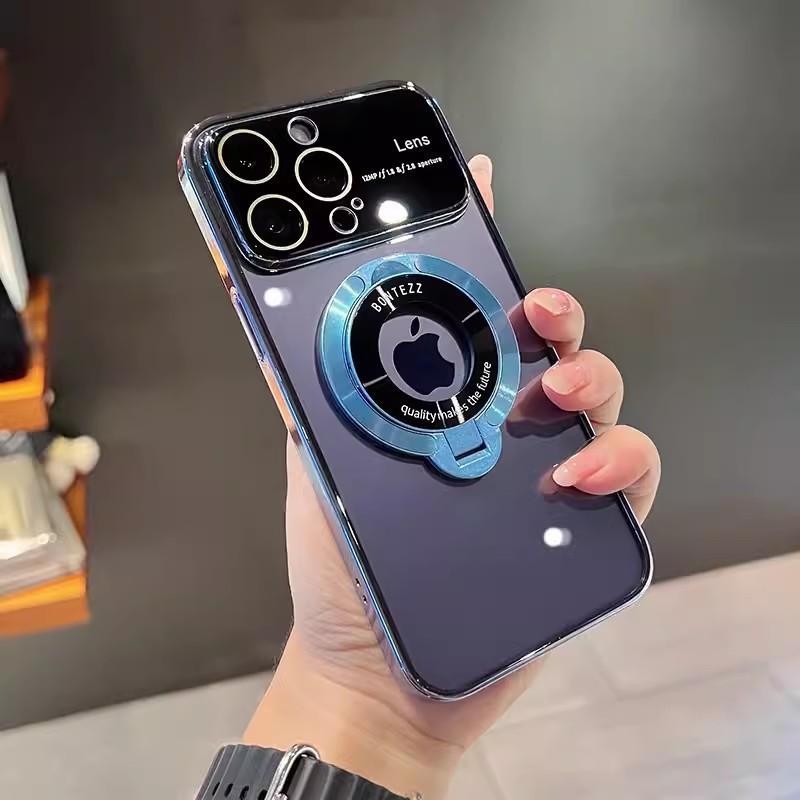 Большая оконная магнитная подставка Подходит для iPhone15 Полностью закрывающий чехол для телефона Прозрачный Apple 14 Pro Гальванизированный защитный чехол