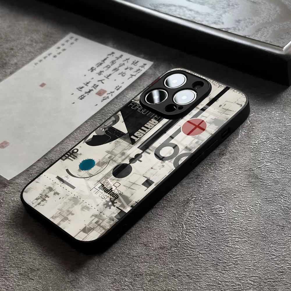 Геометрический арт-кейс в стиле Баухаус для IPhone 16 Pro Max 14 17 Air 12 15 11 13 Mini X XR XS Max SE Стеклянная крышка