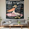 Ride the Wave Surf Art Tapestry Wall Hanging, California Beach Poster, Bohemian Wall Decor for Bedroom Living Room Dorm