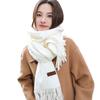 Женский зимний толстый белый шарф с кисточками - Теплая шаль из имитации кашемира, универсальная и стильная