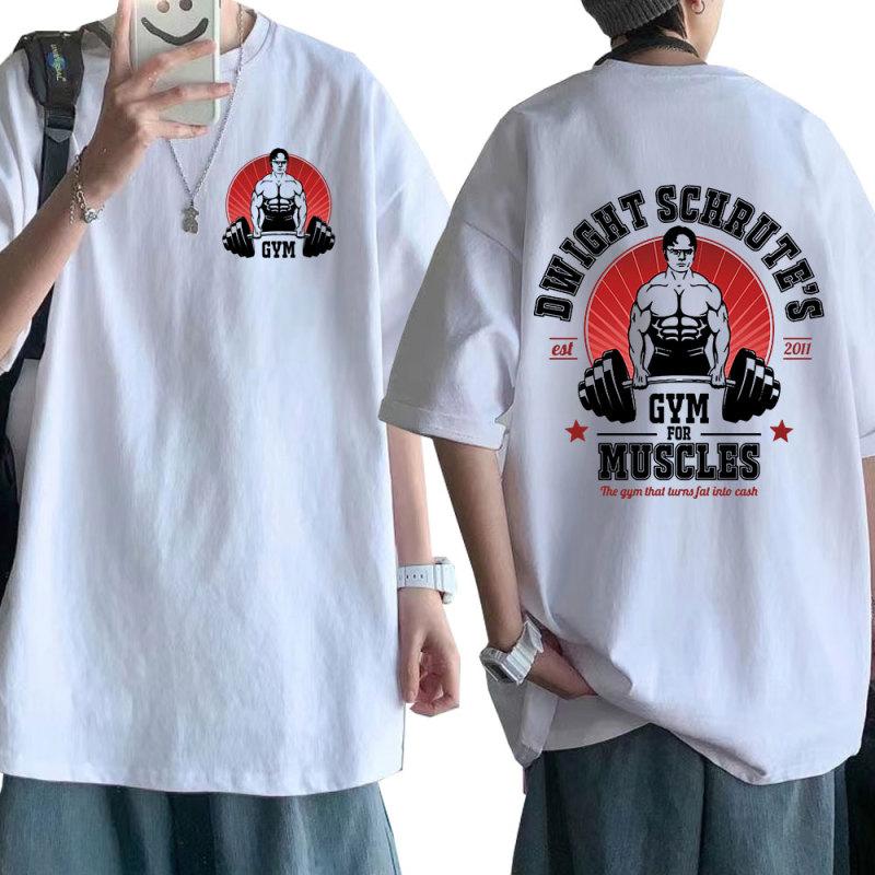 Дуайт Шруте Тренажерный Зал для Мышц Двусторонняя Футболка Телесериал Офис Майкл Скотт Футболки с Короткими Рукавами Мужская Хлопковая Футболка