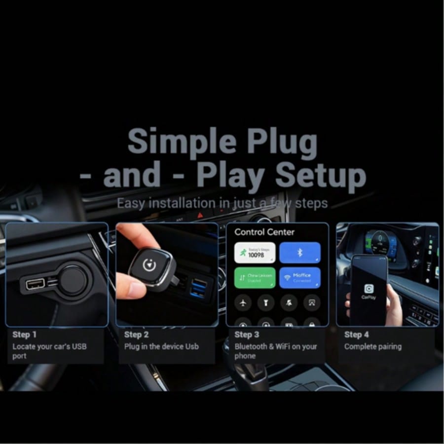 2-in-1 Wireless CarPlay & Android Auto Adapter, Wired to Wireless Dongle, Plug & Play, 15s Fast Connection, Auto Reconnect, for Factory Wired CarPlay