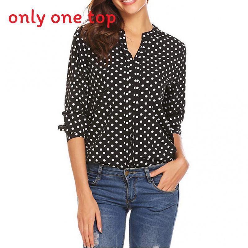 Womens Long Sleeve Dot Print Cotton Linen Shirt With U Neck For Casual Office Wear