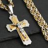 Orthodox Cross Pendant Necklaces for Men Stainless Steel Catholic Jesus Necklace  Silver Color Byzantine Chains Male Jewelry