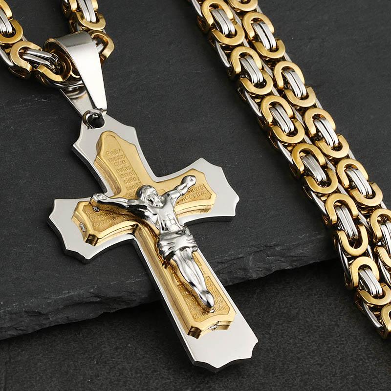 Orthodox Cross Pendant Necklaces for Men Stainless Steel Catholic Jesus Necklace Silver Color Byzantine Chains Male Jewelry