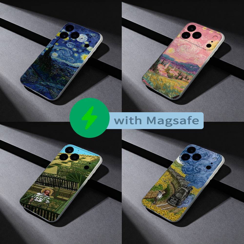Винтажный чехол для телефона с узором Ван Гога для iPhone 17,16,15,14,13,12,X,XS,Pro,Max,Plus,E,Air,Mini с магнитной поддержкой Magsafe, Жидкий ТПУ