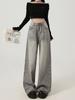 Женские серые мешковатые джинсы Harajuku Эстетическая уличная одежда Джинсовые брюки больших размеров Y2k Широкие джинсовые брюки Винтаж 2000-х годов Повседневная одежда