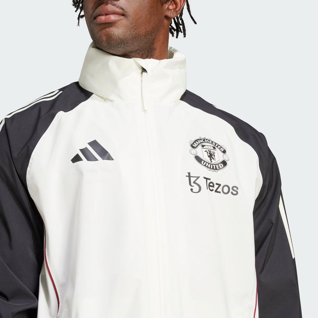 Adidas MUFC Rain Football Training Hooded Zip Jacket Men Jackets Jade-White Black JE3725