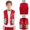 Boys Dance Vest Sparkly Sequins Christmas Santa Elf Waistcoat with Bow Tie Costume