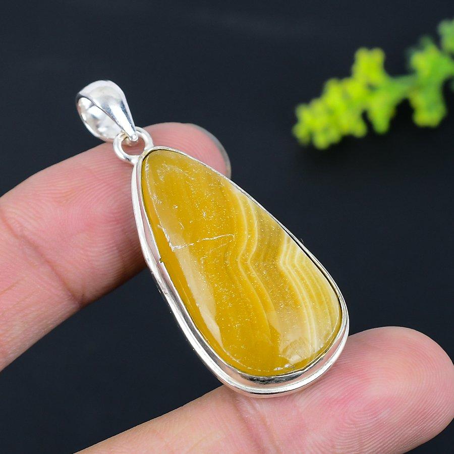 Yellow Aventurine Gemstone Handmade 925 Sterling Silver Pendant 2.05" z8I25