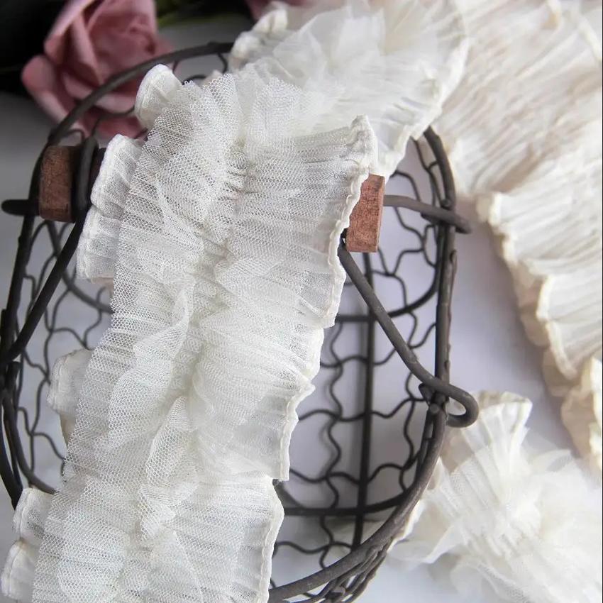 3 метра/партия, ширина 6 см, абрикосовый/белый/розовый, 2 слоя, 3D сетка, плиссированная кружевная отделка, тюль, кружево, ручная работа, сделай сам, детский рукав, пышная юбка-торт