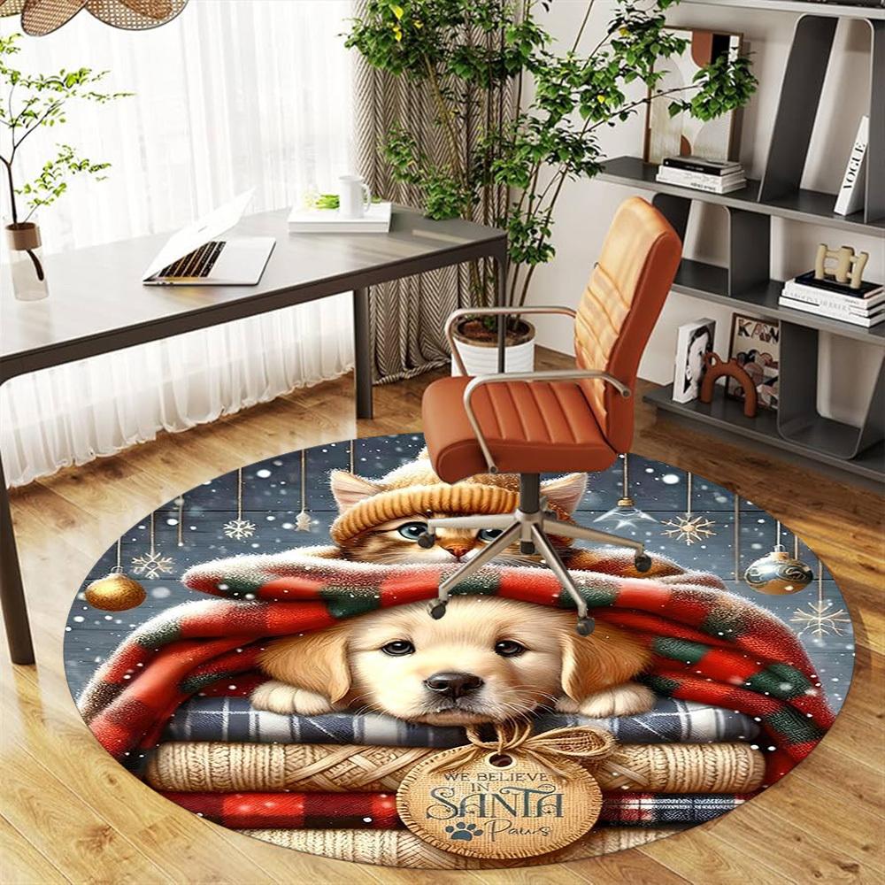 1PC Santa Paws Office Round Area Rug, Under Office Chairs Bedroom Living Room Home Decor,Carpet for Office, -1110281