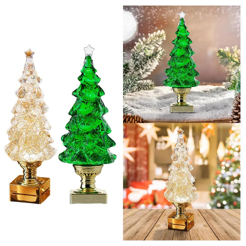 Tabletop Artificial Christmas Tree Snow Globe with LED Lights Modern Home Accent for Xmas Living Room
