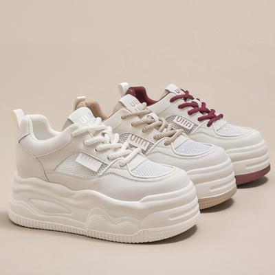 Летние папины кроссовки Женская повседневная обувь 8 см Толстая подошва Увеличение роста Белые кроссовки Дышащие На все случаи жизни Женская обувь