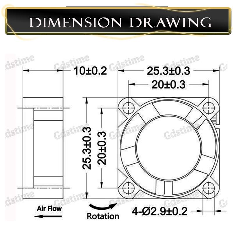 2pcs Gdstime 3D Printer cooler Axial 25mm fan DC 5V 12V 24V 25x25x10mm Dual Ball/Sleeve 2.5mm Graphics Card mini cooling fan