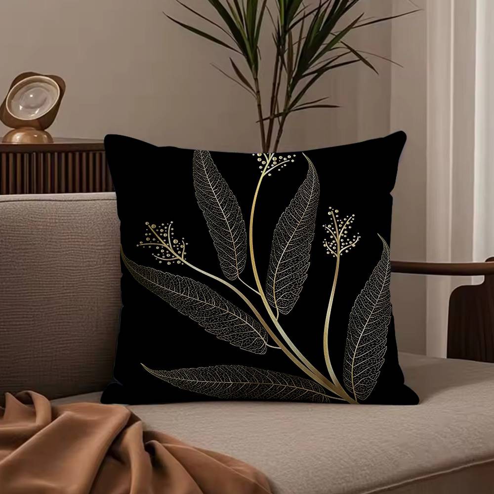 Golden Branches and Jade Leaves Pillow Case Anti-dustmite Pillowcase Invisible zipper silky short plush Sofa cushion cover
