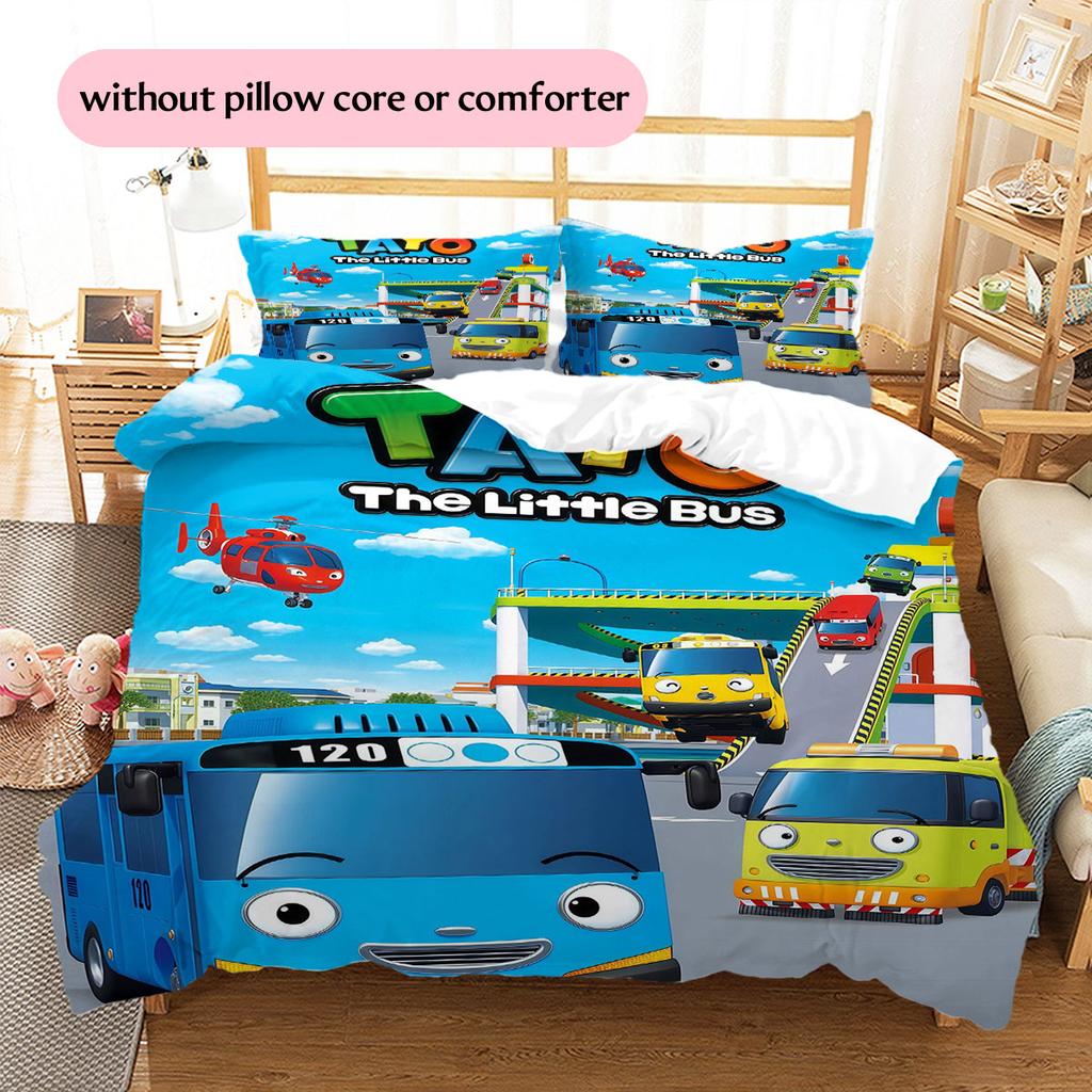 Tayo the Little Bus Pattern Bedding Home Decoration Birthday Gift ( 1 duvet cover + 2 pillowcase, without core),fan merchandise.