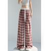 Широкие брюки в клетку с кружевом и завязками для женщин на весну и лето, с высокой талией, свободные повседневные брюки в пол с ленивым фасоном