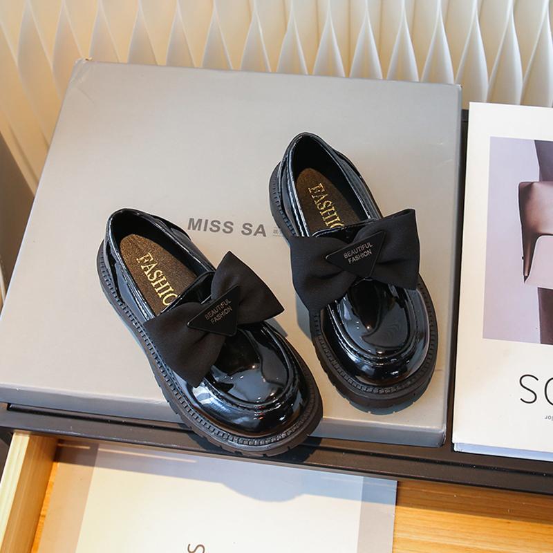 Kids Loafers Black Bow Versatile 2024 Breatheable Slip-on Simple Children Fashion Leather Shoes Cute Sweet Princess Casual Shoes