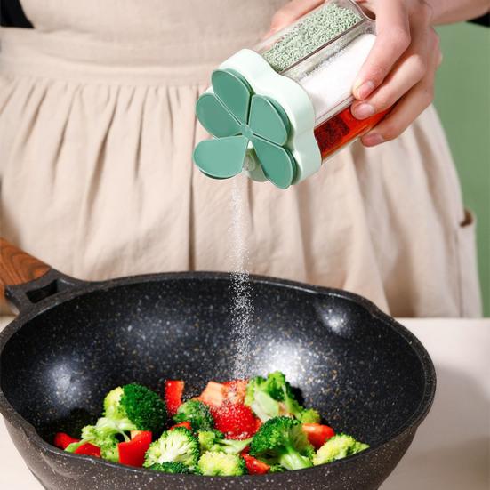 Seasoning Bottle 5-in-1 Transparent Multi-grid Sealed Space-saving Moisture-proof Flip-top Multi-function Salt Sugar Spice Jar Kitchen Tool Cooking