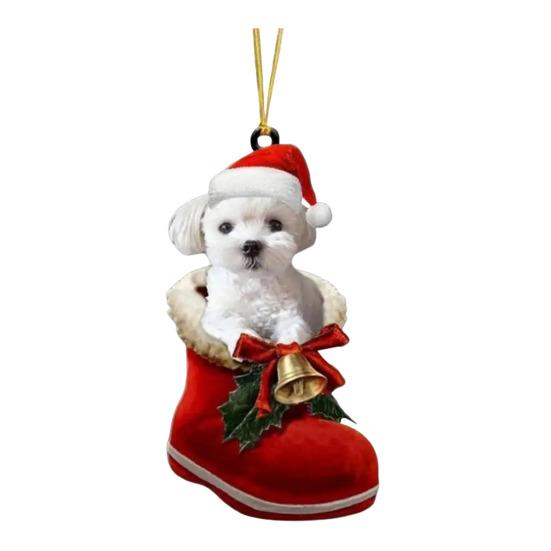 Подвеска в виде собаки на Рождество, собака в сапоге Санты, подвесное украшение, 2D, плоская акриловая подвеска для рождественской елки, домашний декор, подарок любителям собак