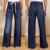 Women's New Spring Lace-up Stretch Jeans Straight Temperament Models Wide-leg Trousers