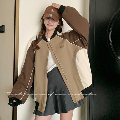 Женская бейсбольная куртка в полоску, свободный дизайн большого размера, повседневная бейсбольная куртка с воротником