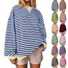 Women's Oversized Striped Color Blocking Long Sleeved Round Neck Sports Shirt Casual Loose Fitting Pullover Shirt Top