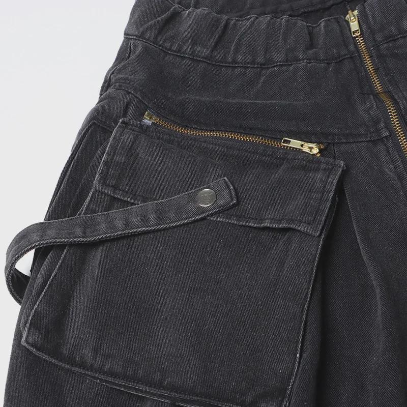 European & American Retro Workwear Denim Suit with Long-Sleeved Crop Top & High-Waist Wide-Leg Pants for Spring/Summer 2025.