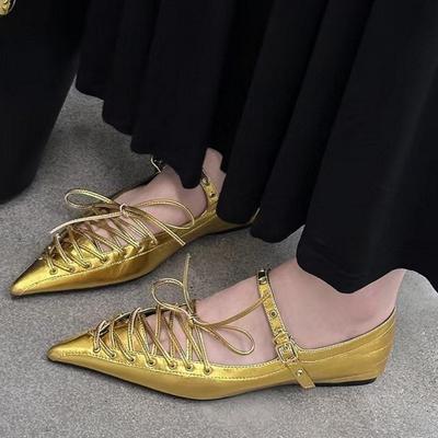 Сексуальные сандалии на каблуке с шнуровкой и бантом, с острым носком, женские летние новые элегантные тонкие туфли на плоской подошве из мягкой кожи, с ремешком на пятке, для вечеринок и платьев