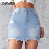 Летняя женская тонкая джинсовая юбка с рваными отверстиями, полуюбка трапециевидной формы с необработанными краями