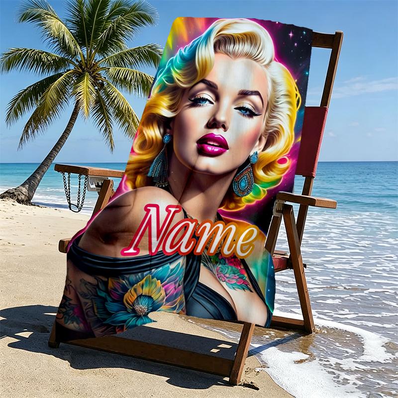 Custom Name Personalized Singer Print Beach Towel, for Trip Camping Beach Party Home Decor, Birthday Gift for Family & Friends