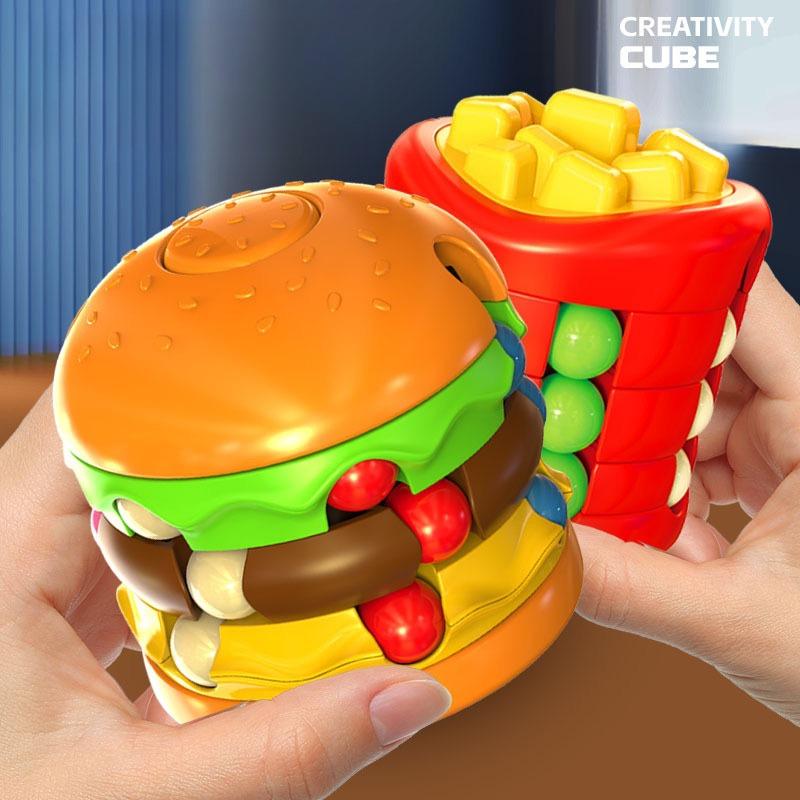 Burger Magic Cube French Fries Magic Beans Fidget Spinner Children Stress Relief Toy Rotating Ball Bearing Relieve Anxiety