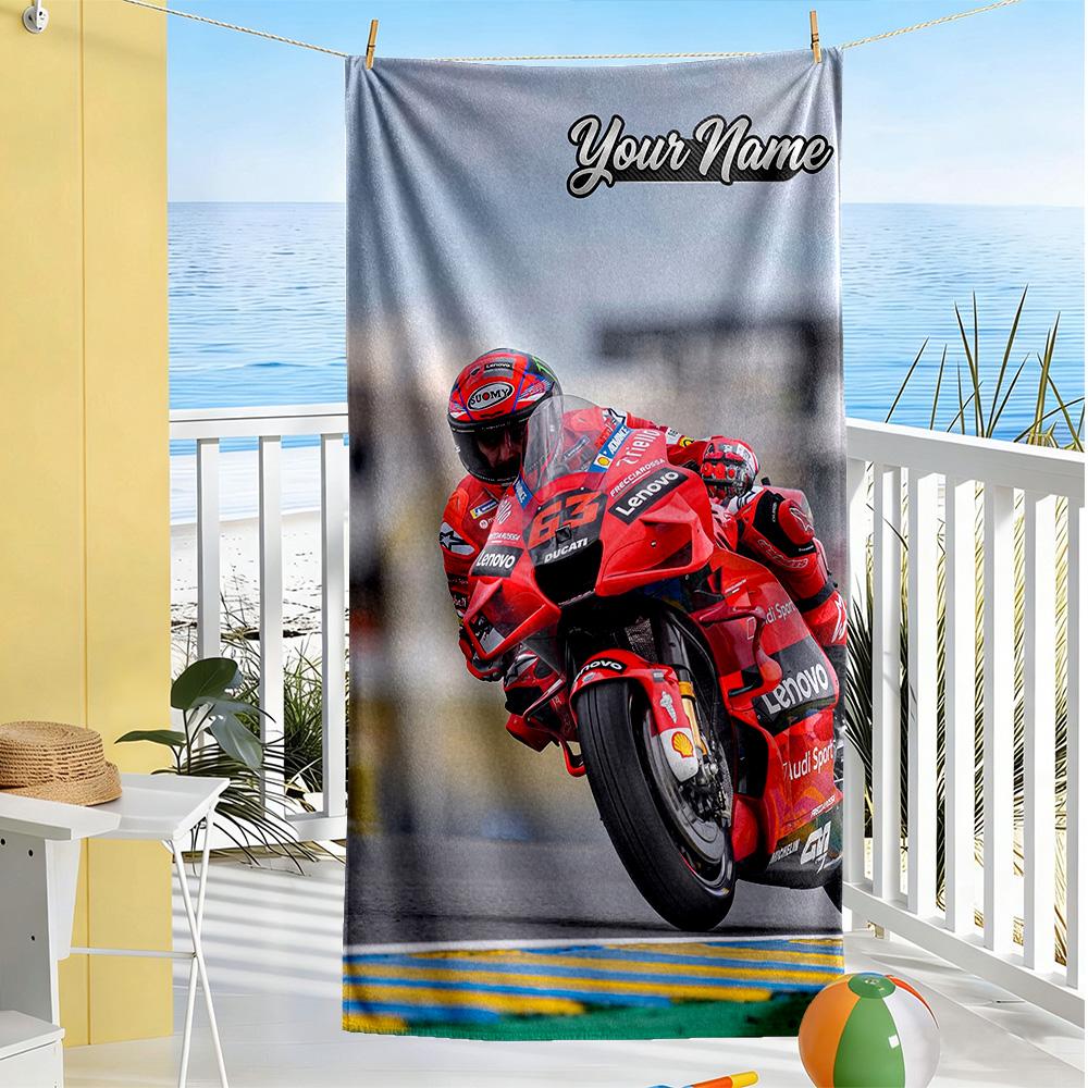 Pecco Bagnaia Personalized Name Beach Towel Soft Durable Quickdry Suitable For Swimming Gym Camping Yoga Vacation