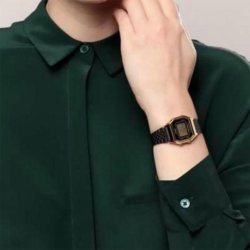 Casio Серия YOUTH-металлические маленькие квадратные классические ретро повседневные модные электронные часы кварцевый механизм стальной ремешок японские и LA680WEGB-1A