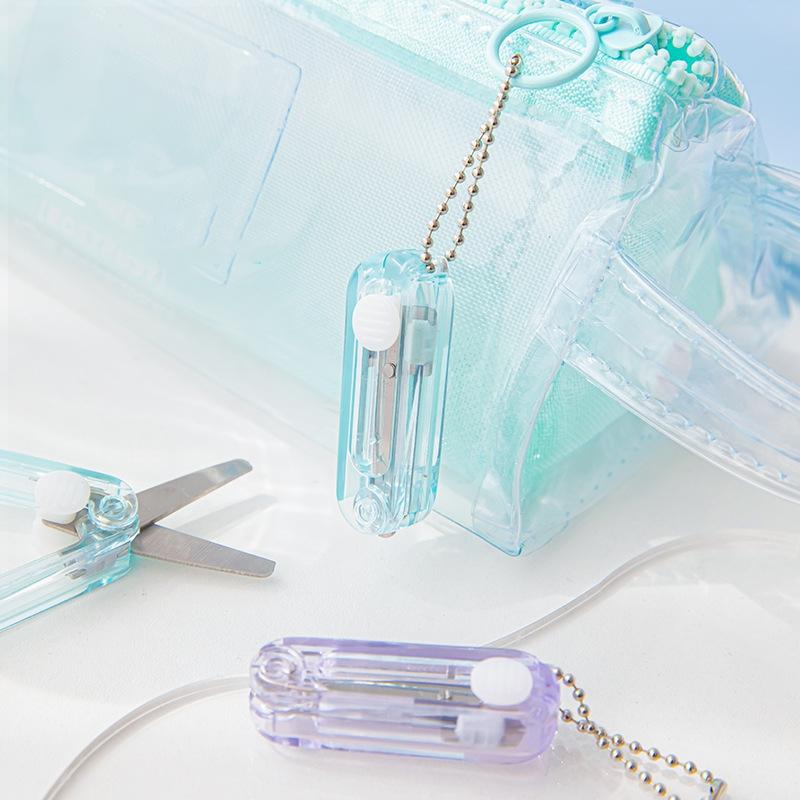 Мини-прозрачные ножницы, портативный складной тип, прозрачный цвет, безопасный резак, лезвие из нержавеющей стали, универсальный нож для бумаги