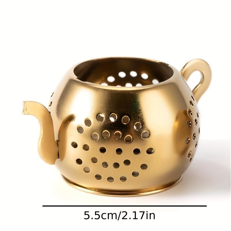 Elegant Golden Teapot-Shaped Stainless Steel Tea Infuser-Reusable Strainer for Loose Leaf and Herbal Teas