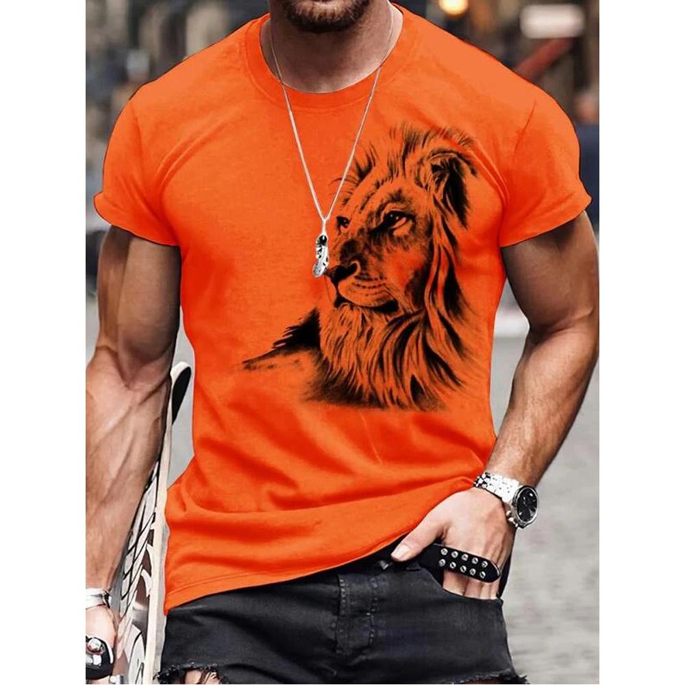 Винтажная мужская футболка с животными, футболки с 3D принтом льва, топы с короткими рукавами, летние дышащие рубашки для фитнеса, мужская одежда