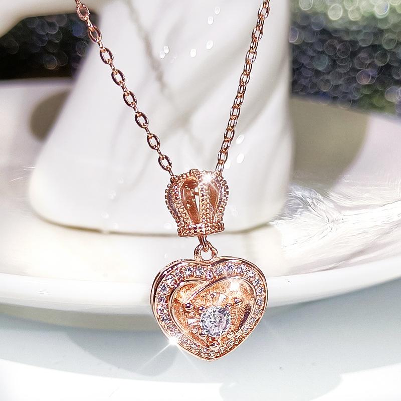 Simple Temperament Heart-shaped Full Diamond Pendant Crown Star Clavicle Chain 925  Zircon Necklace Women's Jewelry