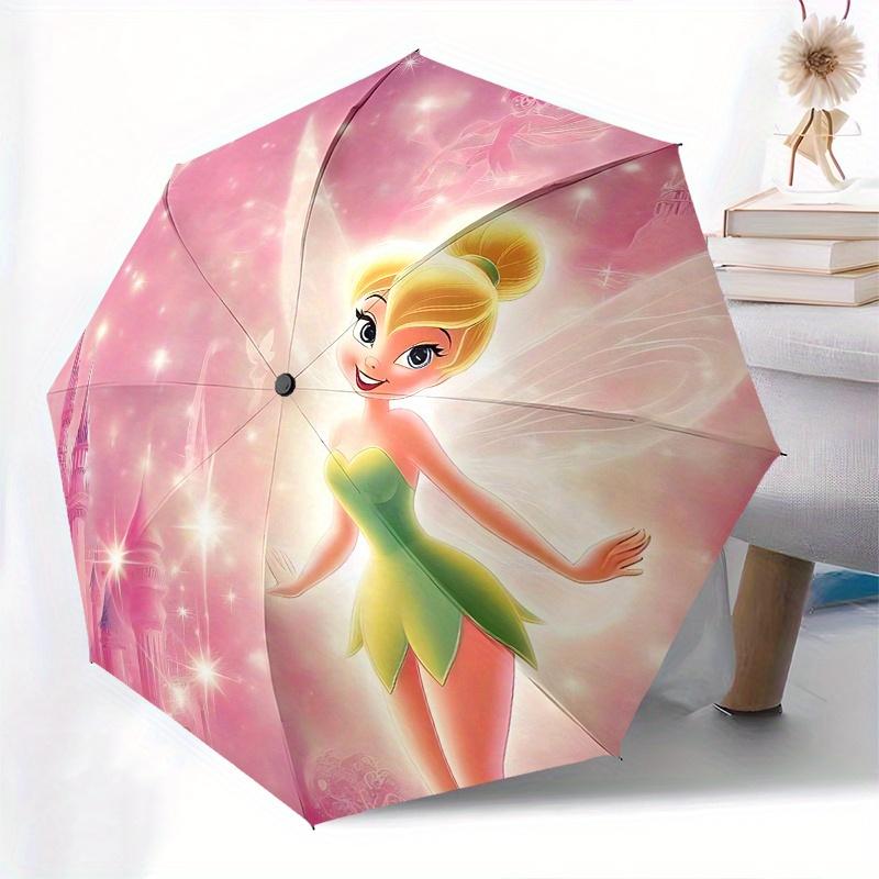 Disney Tinkerbell, Tinker Bell Automatic Open/Close Fashion umbrella - Cute Umbrella with Cute Design, Portable 3-Fold Compact Umbrella for