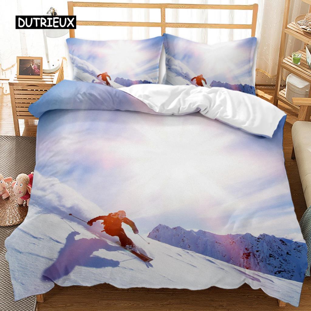 Комплект пододеяльников для катания на лыжах, одеяло для снежных гор, экстремальные виды спорта, полиэстер, одеяло для сноуборда, двойной размер Queen King Size