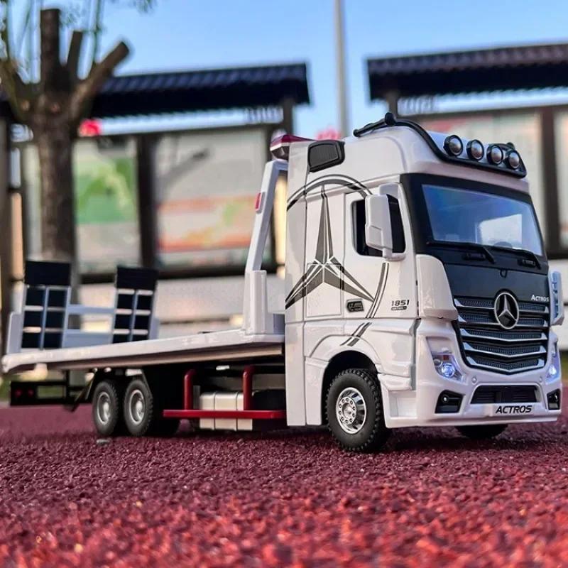 EFVAK1 1:24 Mercedes-Benz 1851 Flatbed Trailer Alloy Truck Model Car Diecast Toy Car Simulation Sound & Light Toys For Children Gift
