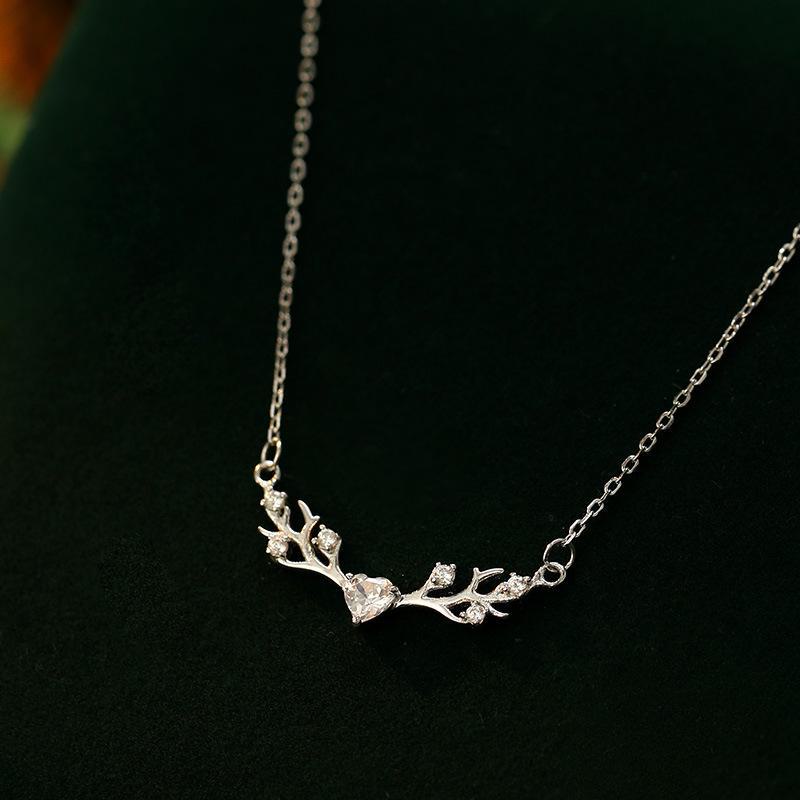 Banyan Tree S925 Silver Deer Antler Necklace - Korean Luxury Valentine's Day Gift