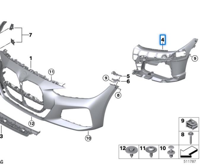 Кронштейн переднего бампера BMW 4 серии G22/G23 - Номер детали 51118076711/51118076712